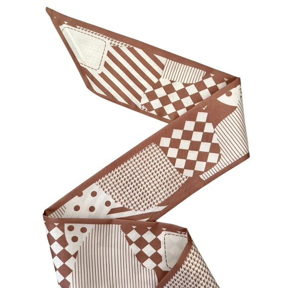 Slim Scarf Geometric Patchwork 34in Taupe Cream Modern Style Neutral Chic No66 - Picture 6 of 9